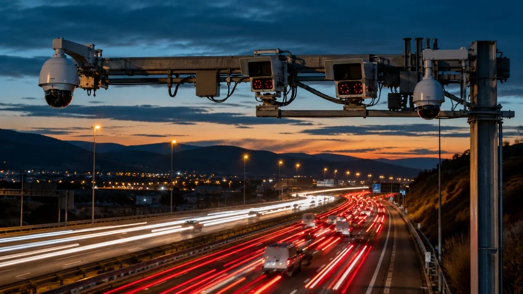 Cámaras de vigilancia de tráfico y radares de velocidad en pórtico de carretera DGT